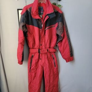 Mountain Goat Ski Snow Suit One Piece Red Black Brown S